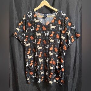 Zoe+Chloe Nice Dog-centric Print Scrub Top 2X